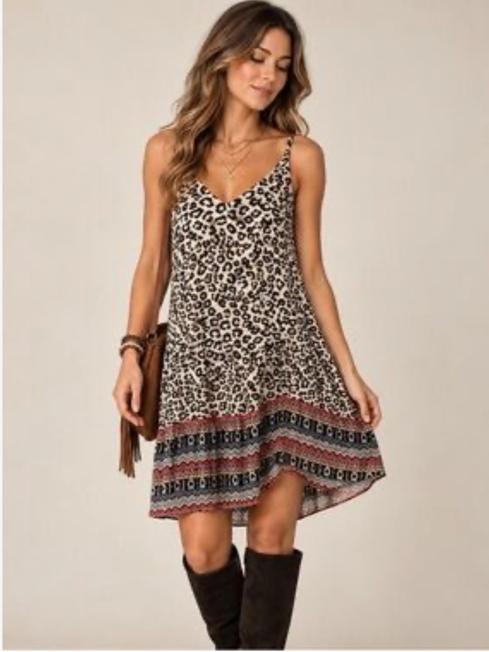 Cabi Safari Leopard Print Ruffle Hem Dress Size XS